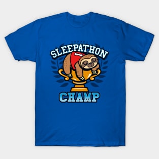 Funny Cute Sloth Sleeping Cartoon Lazy Procrastination Champion Slogan T-Shirt